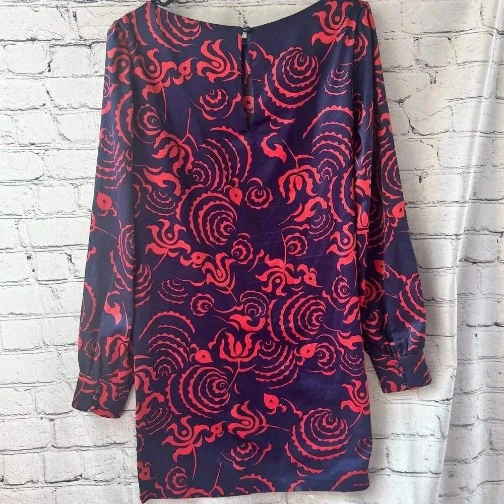 Rachel Roy Navy Blue Red Design Long Sleeve Mini Dress Sabrina Neck Size Medium - Picture 9 of 12